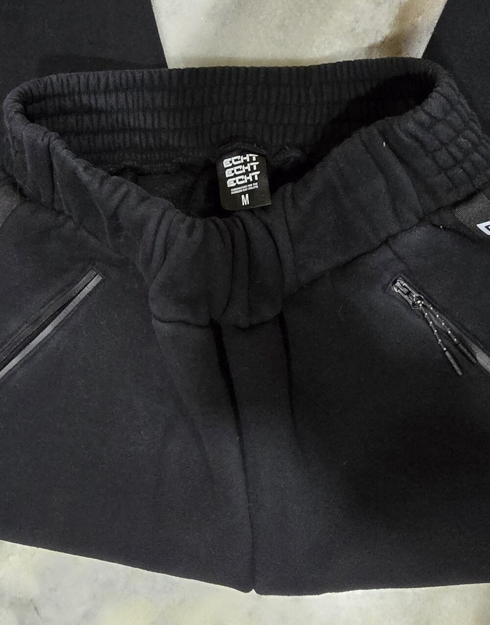 ECHT Joggers Men’s M Black Athletic Sweatpants Zip Pockets Logo Tape